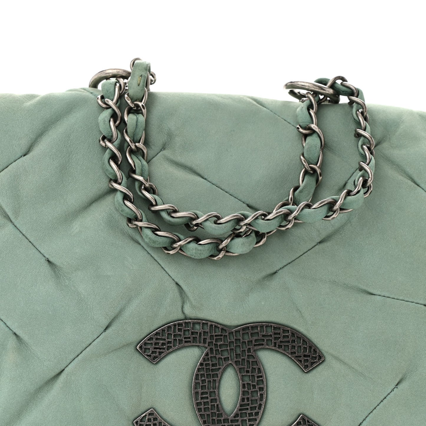 Iridescent Calfskin Glint Flap Green