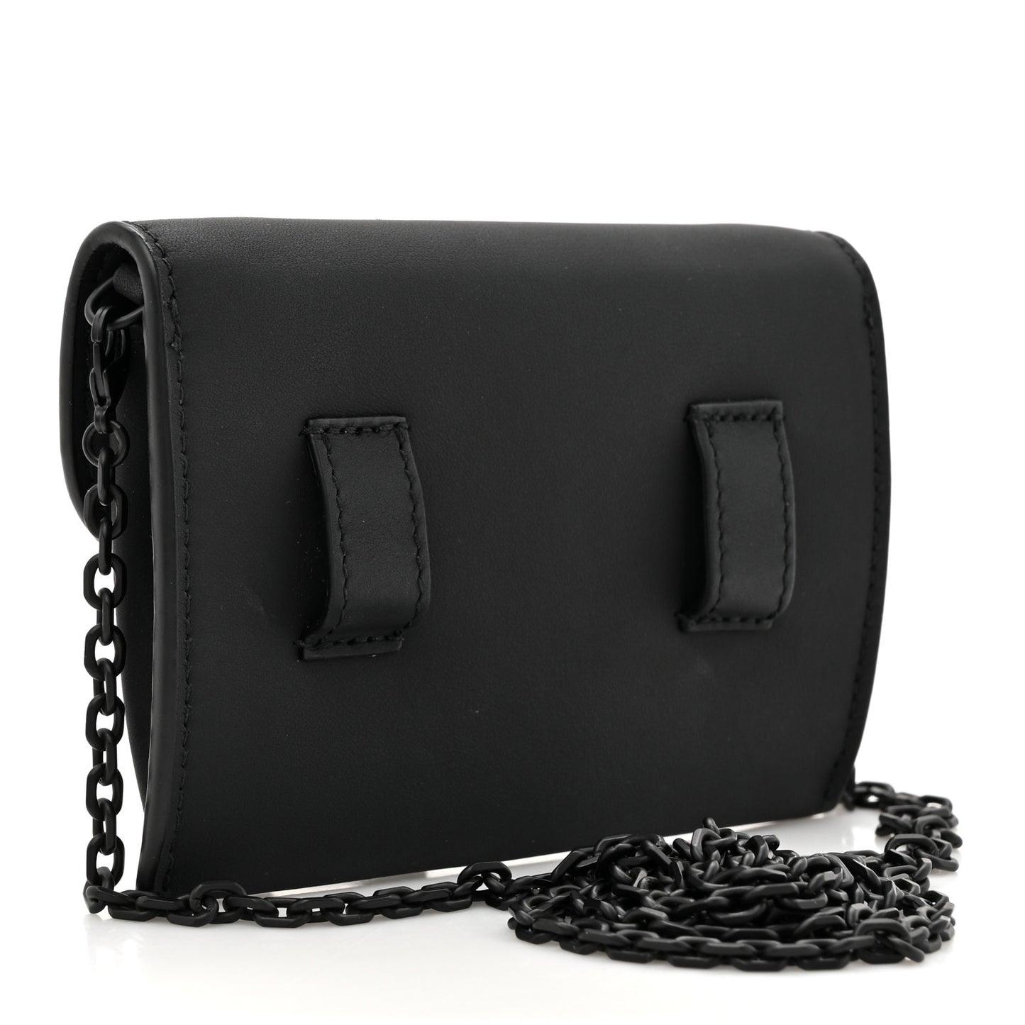 Ultra Matte Calfskin Nano Saddle Chain Pouch Black