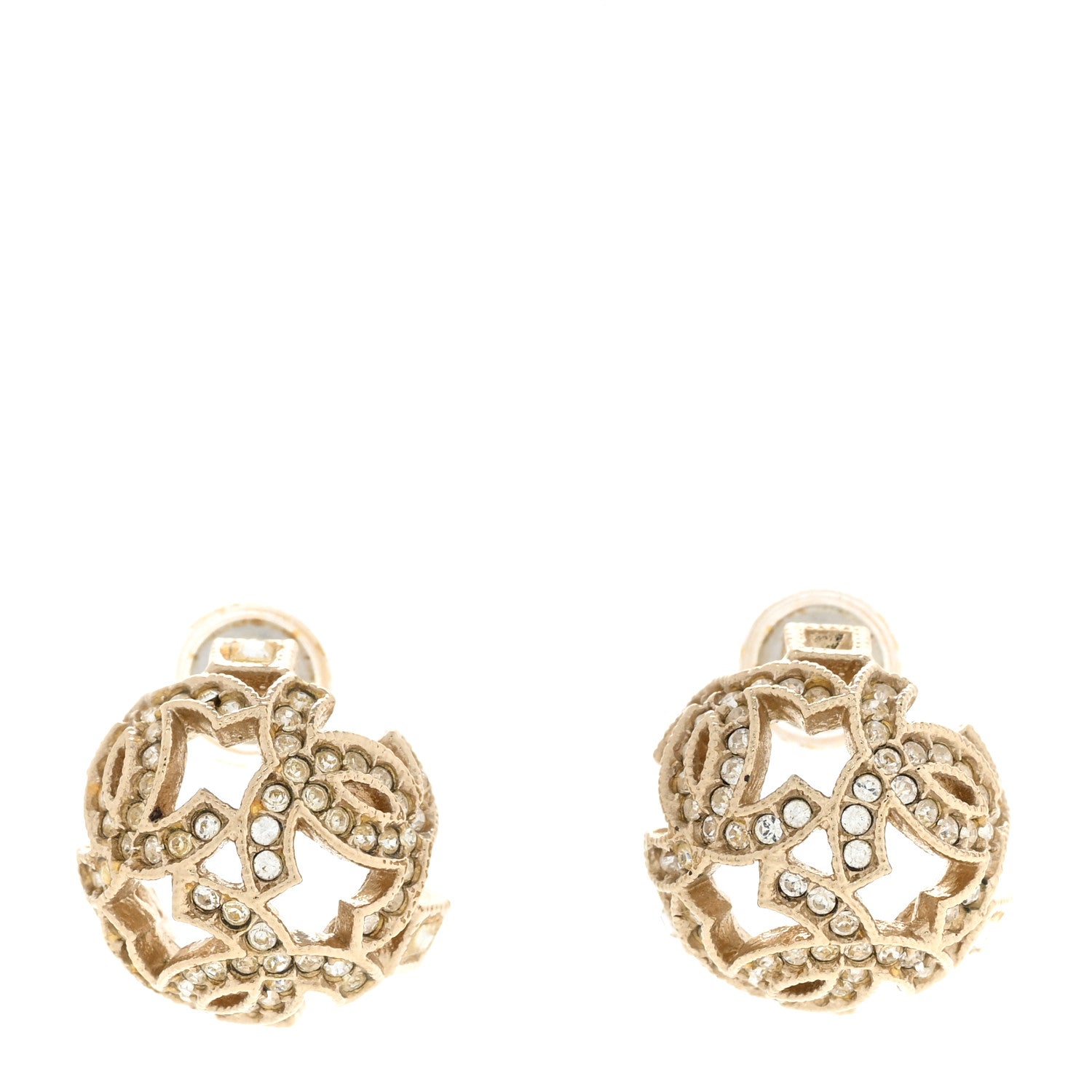 Chanel Crystal CC Ball Earrings Gold 1 of 5