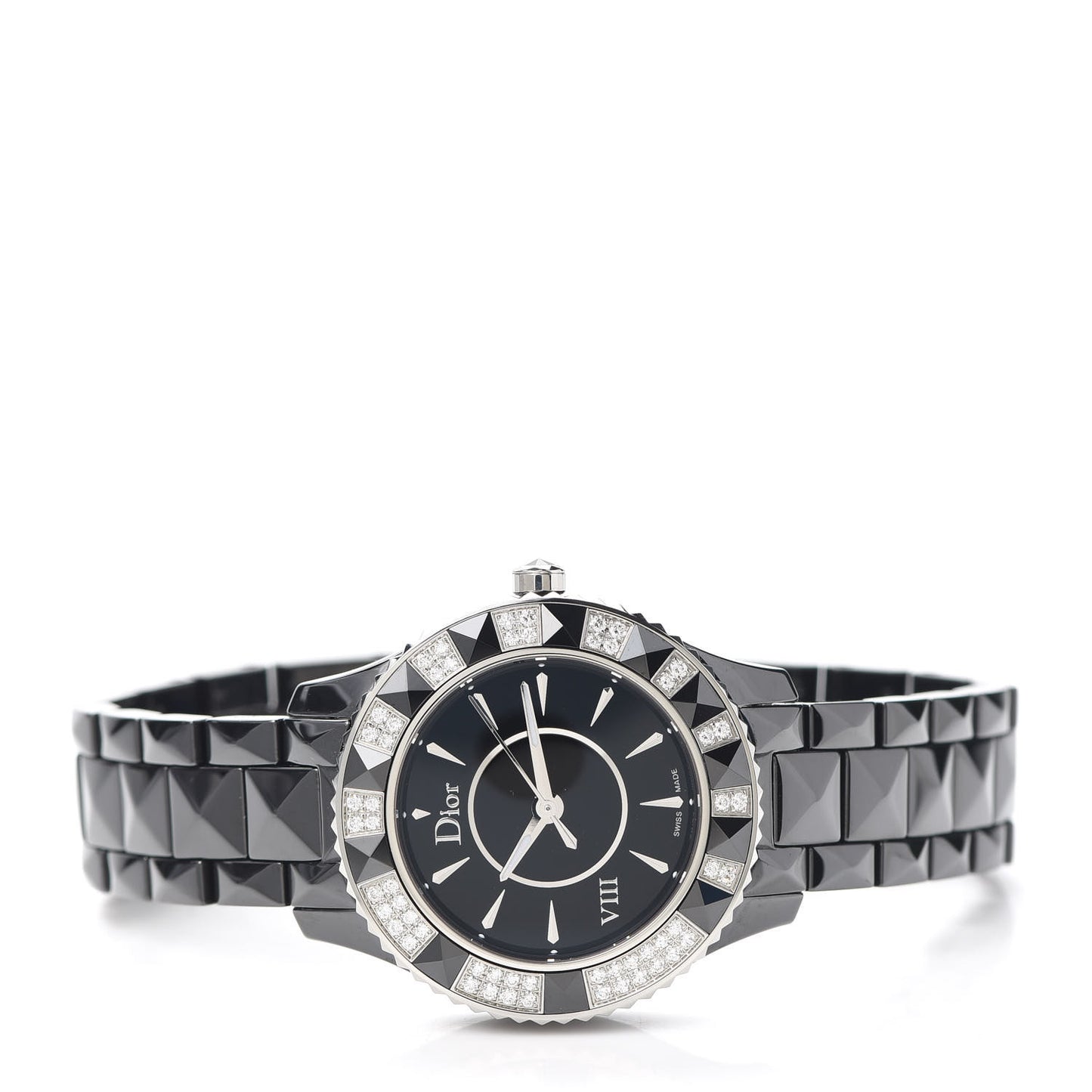 Stainless Steel Ceramic Diamond 33mm Dior VIII Quartz Watch Black