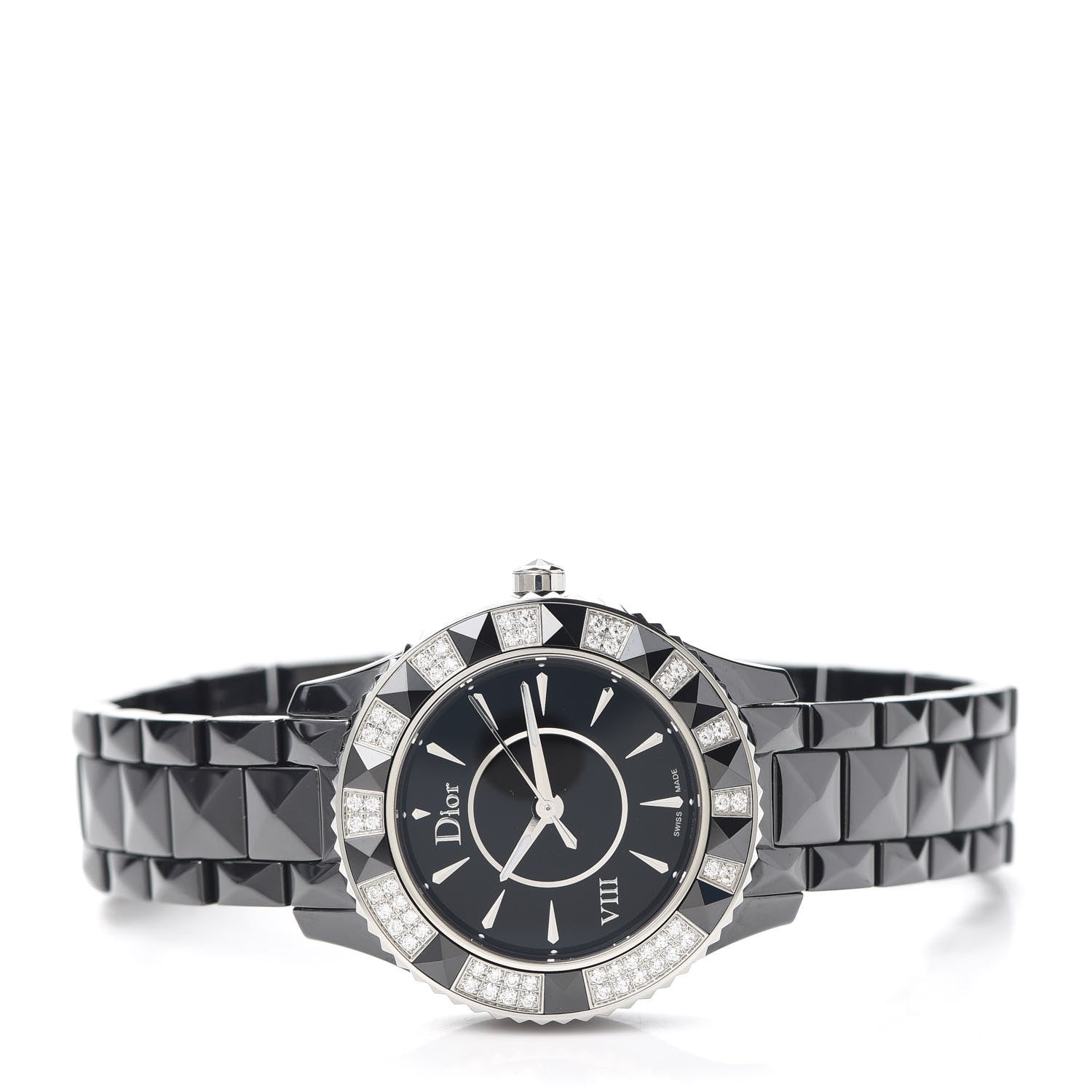 Christian Dior Stainless Steel Ceramic Diamond 33mm Dior VIII Quartz Watch Black 2 of 6