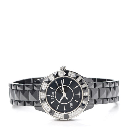 Christian Dior Stainless Steel Ceramic Diamond 33mm Dior VIII Quartz Watch Black 2 of 6