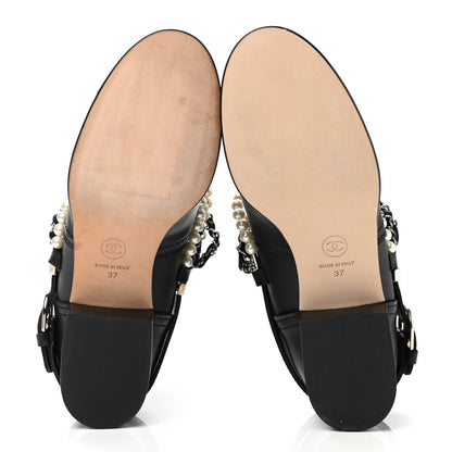 Chanel Calfskin Pearl Cap Toe Short Boots 37 Black 5 of 10