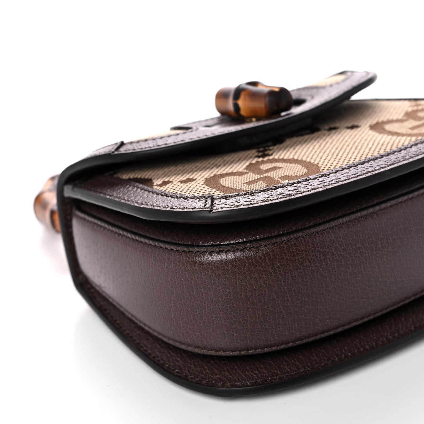 Monogram Jumbo GG Textured Dollar Calfskin Web Mini Bamboo 1947 Top Handle Bag Camel Ebony New Acero