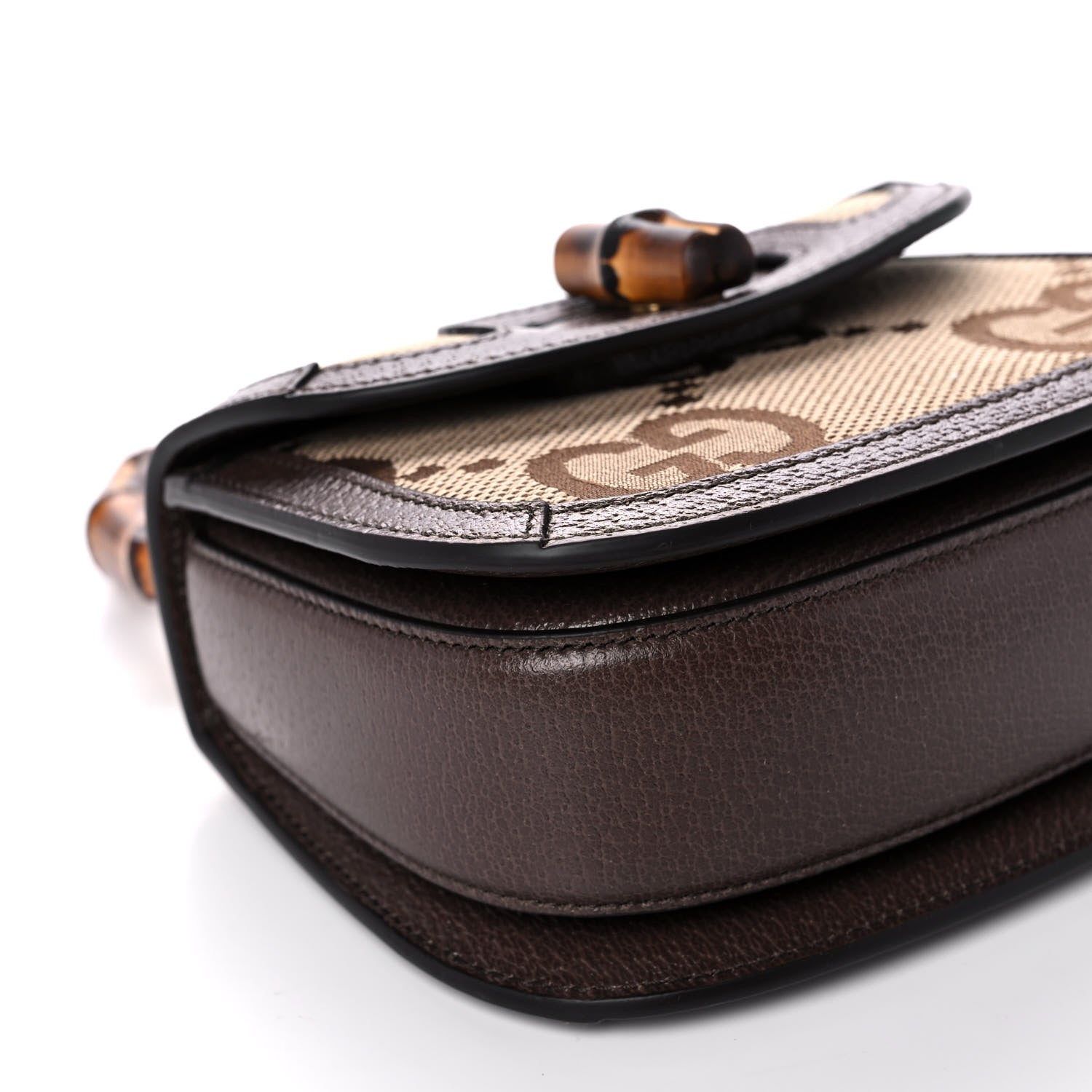 Gucci Monogram Jumbo GG Textured Dollar Calfskin Web Mini Bamboo 1947 Top Handle Bag Camel Ebony New Acero 8 of 10