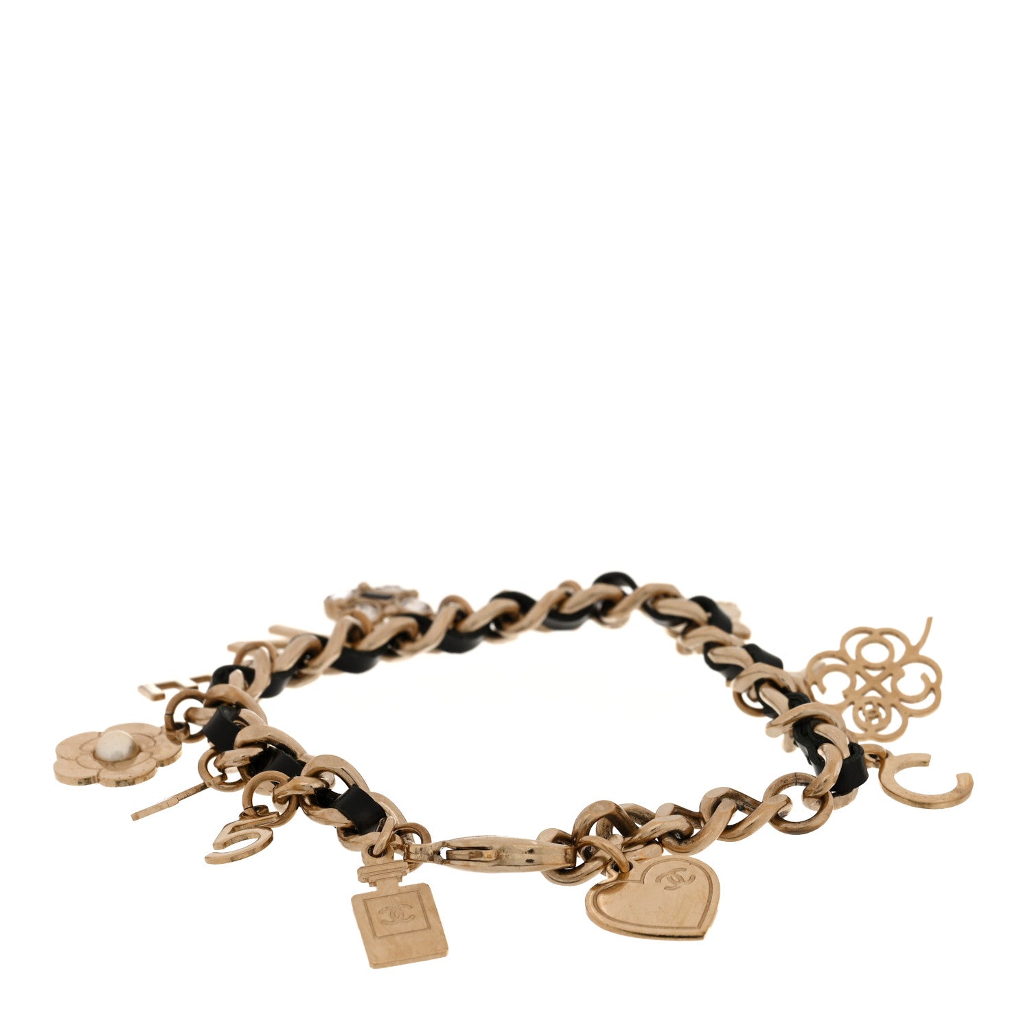 Chanel Metal Lambskin Crystal Chain CC Charms Bracelet Gold Black 3 of 4