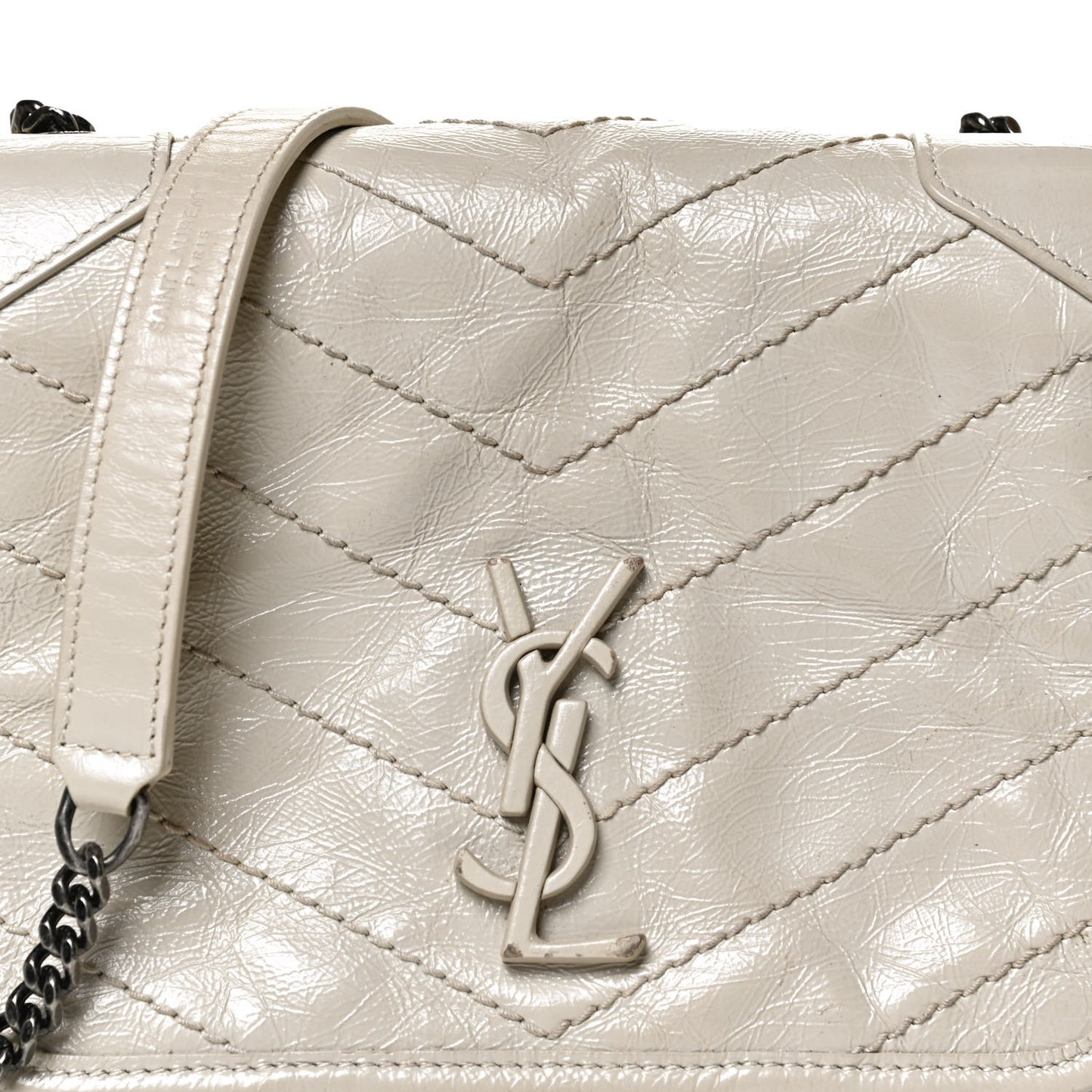 Crinkled Calfskin Matelasse Monogram Niki Chain Wallet Crema Soft