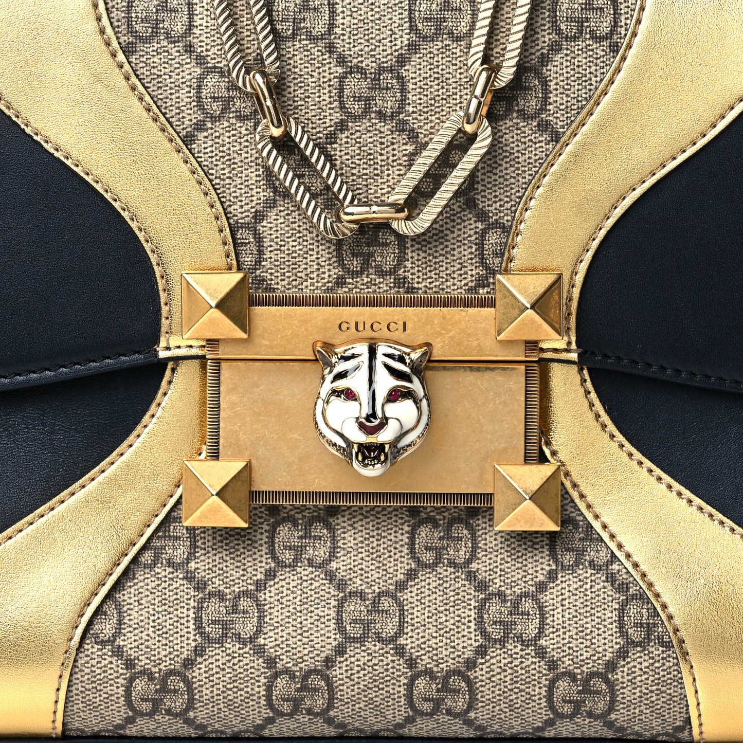 GG Supreme Monogram Small Osiride Top Handle Bag Black Gold