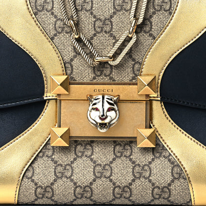 Gucci GG Supreme Monogram Small Osiride Top Handle Bag Black Gold 9 of 14