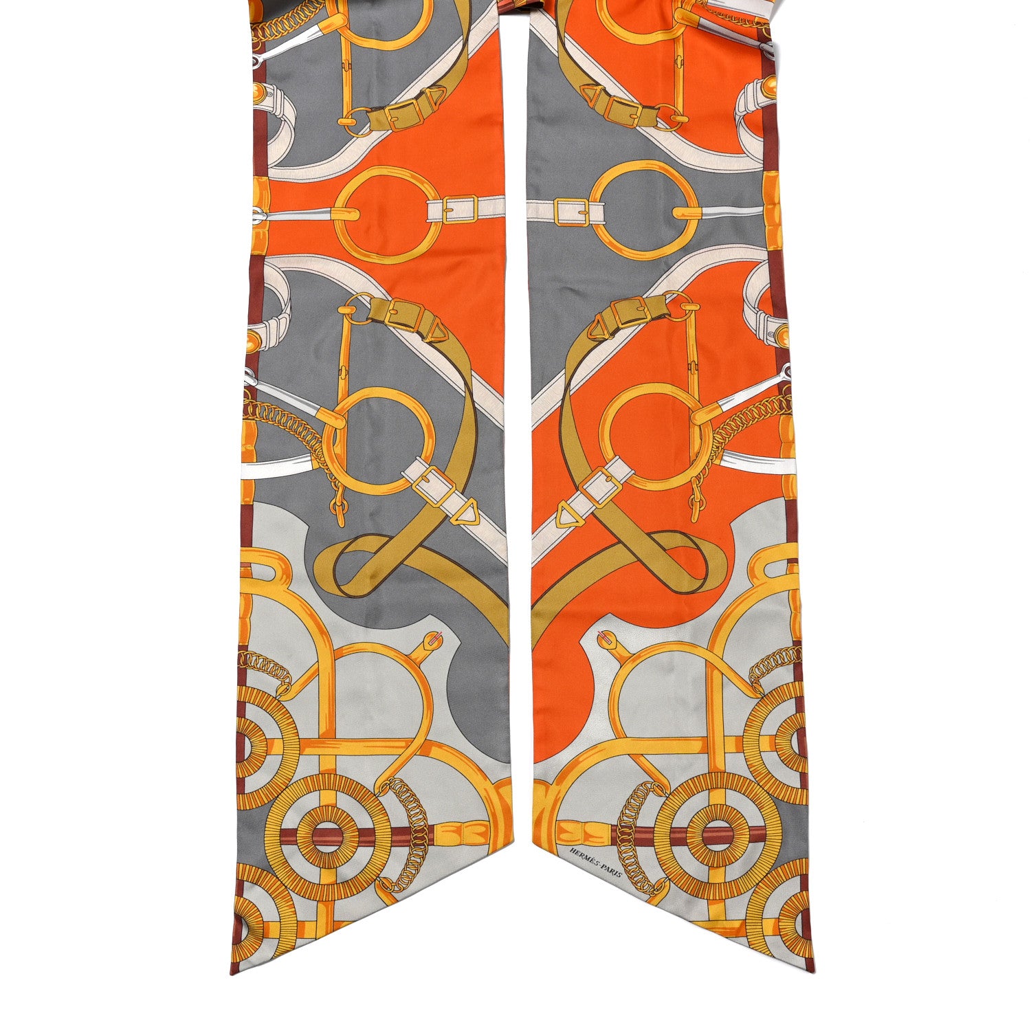 Hermes Silk Eperon D'Or Remix Maxi Twilly Orange Gris Or 2 of 6