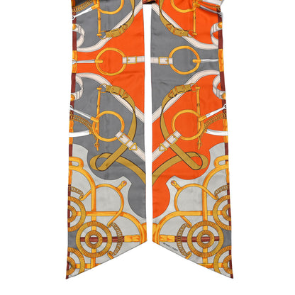 Hermes Silk Eperon D'Or Remix Maxi Twilly Orange Gris Or 2 of 6