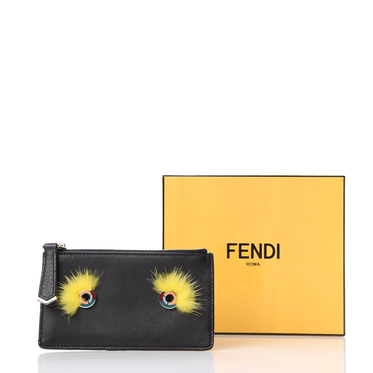 Fendi Vitello Dolce Mink Fur Hypnoteyes Zip Card Holder Black Yellow 8 of 8