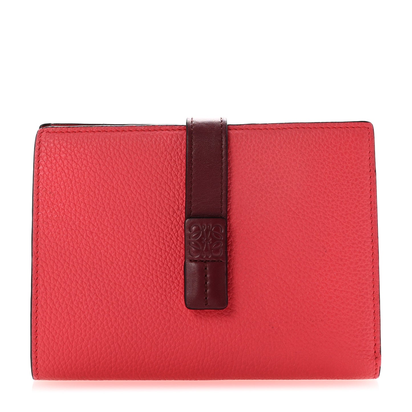 Grained Calfskin Small Vertical Wallet Poppy Pink Burgundy