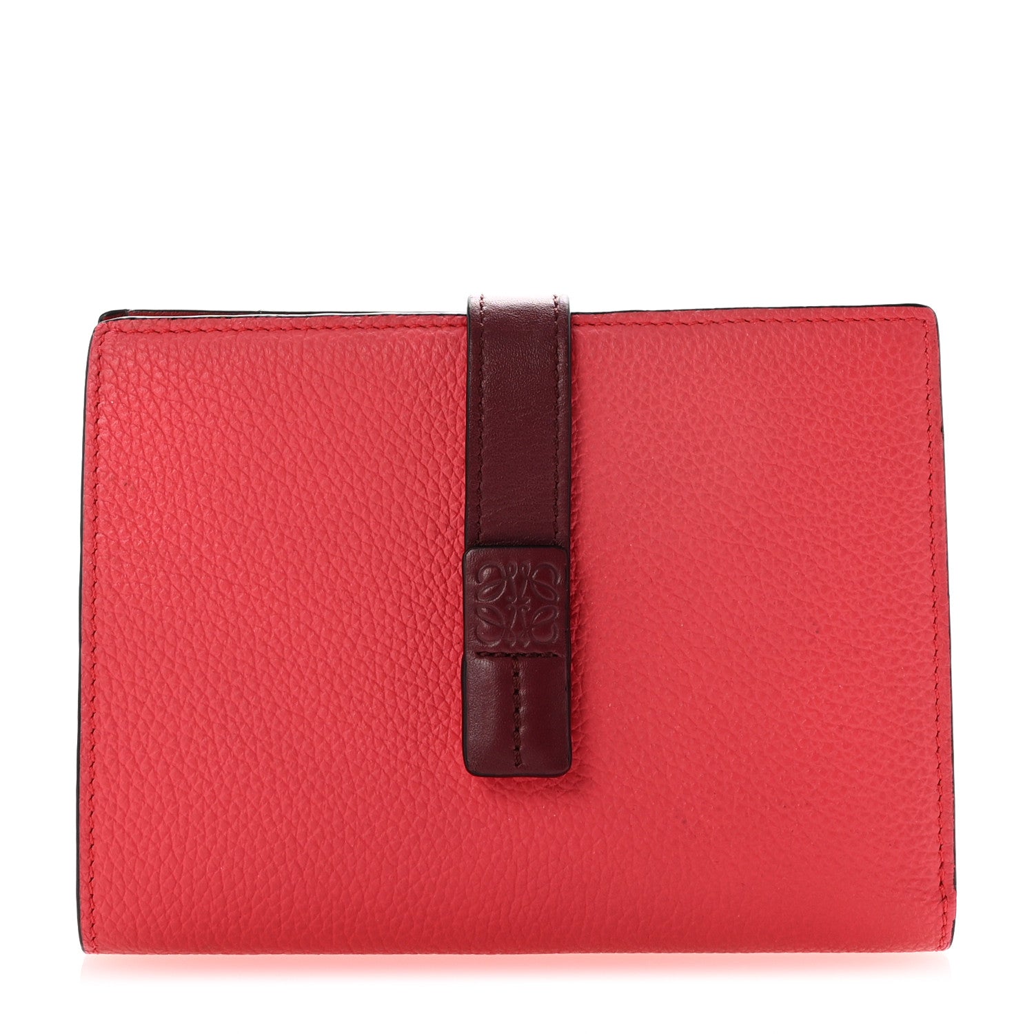 Loewe Grained Calfskin Small Vertical Wallet Poppy Pink Burgundy 1 of 8