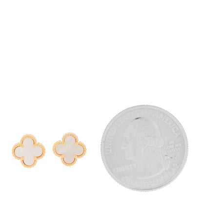Van Cleef & Arpels 18K Yellow Gold Mother of Pearl Sweet Alhambra Earrings 2 of 5