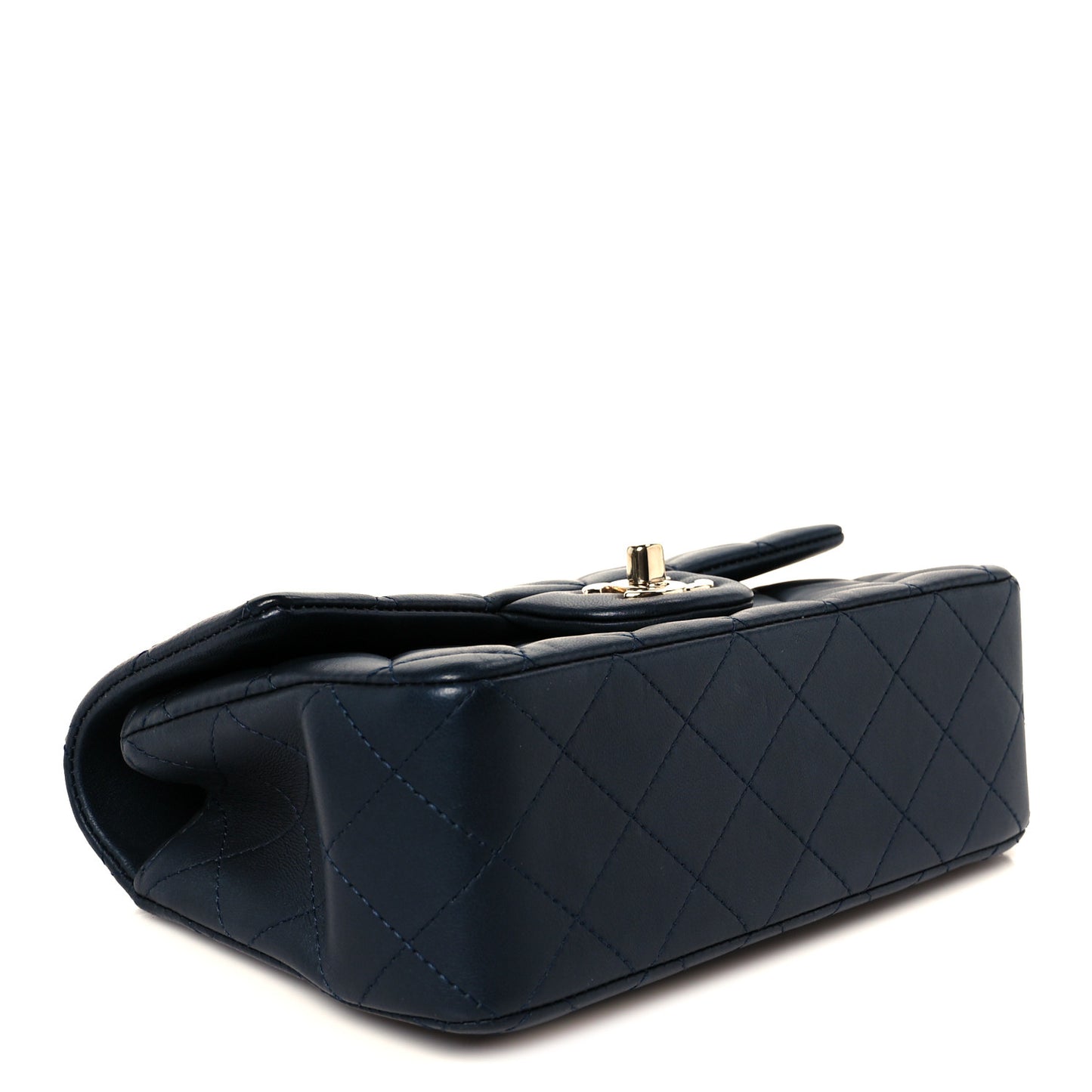 Lambskin Quilted Mini Top Handle Rectangular Flap Navy Blue
