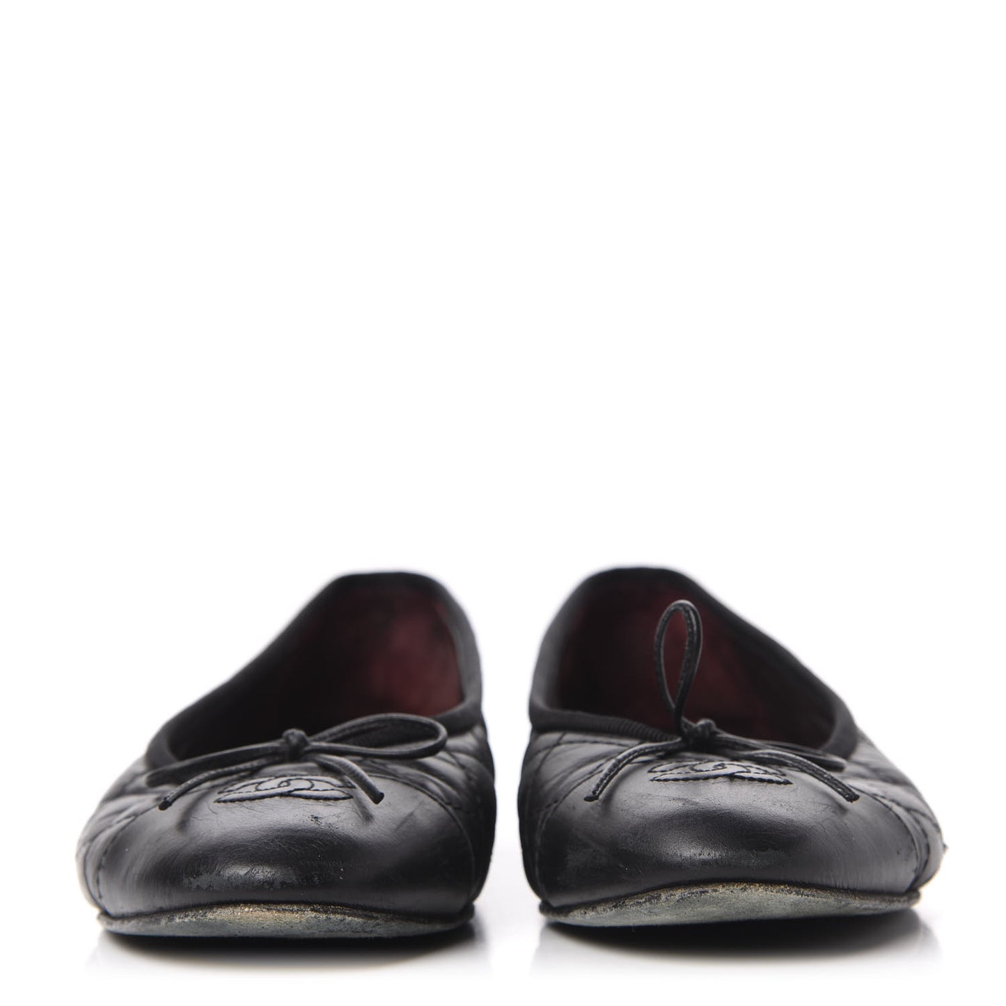 Aged Calfskin Quilted CC Cap Toe Ballerina Flats 39 Black