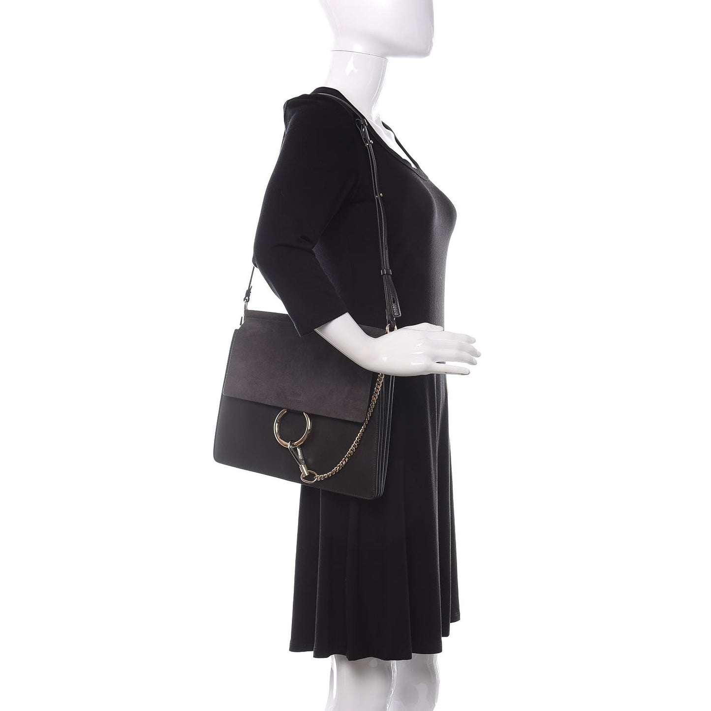 Suede Calfskin Medium Faye Shoulder Bag Carbon Grey