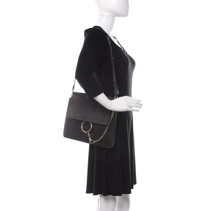 Chloe Suede Calfskin Medium Faye Shoulder Bag Carbon Grey 2 of 10