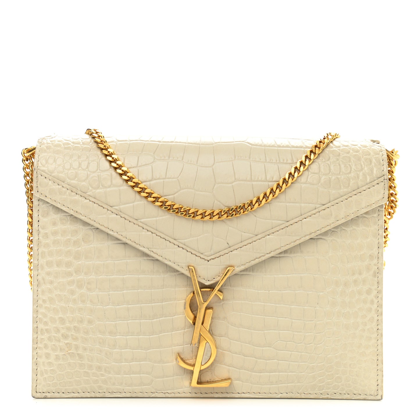 Calfskin Crocodile Embossed Monogram Cassandra Clasp Bag Crema Soft