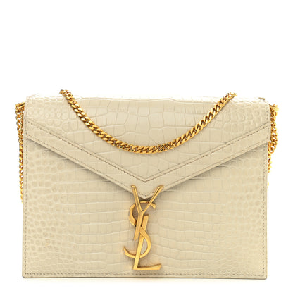 Saint Laurent Calfskin Crocodile Embossed Monogram Cassandra Clasp Bag Crema Soft 1 of 10