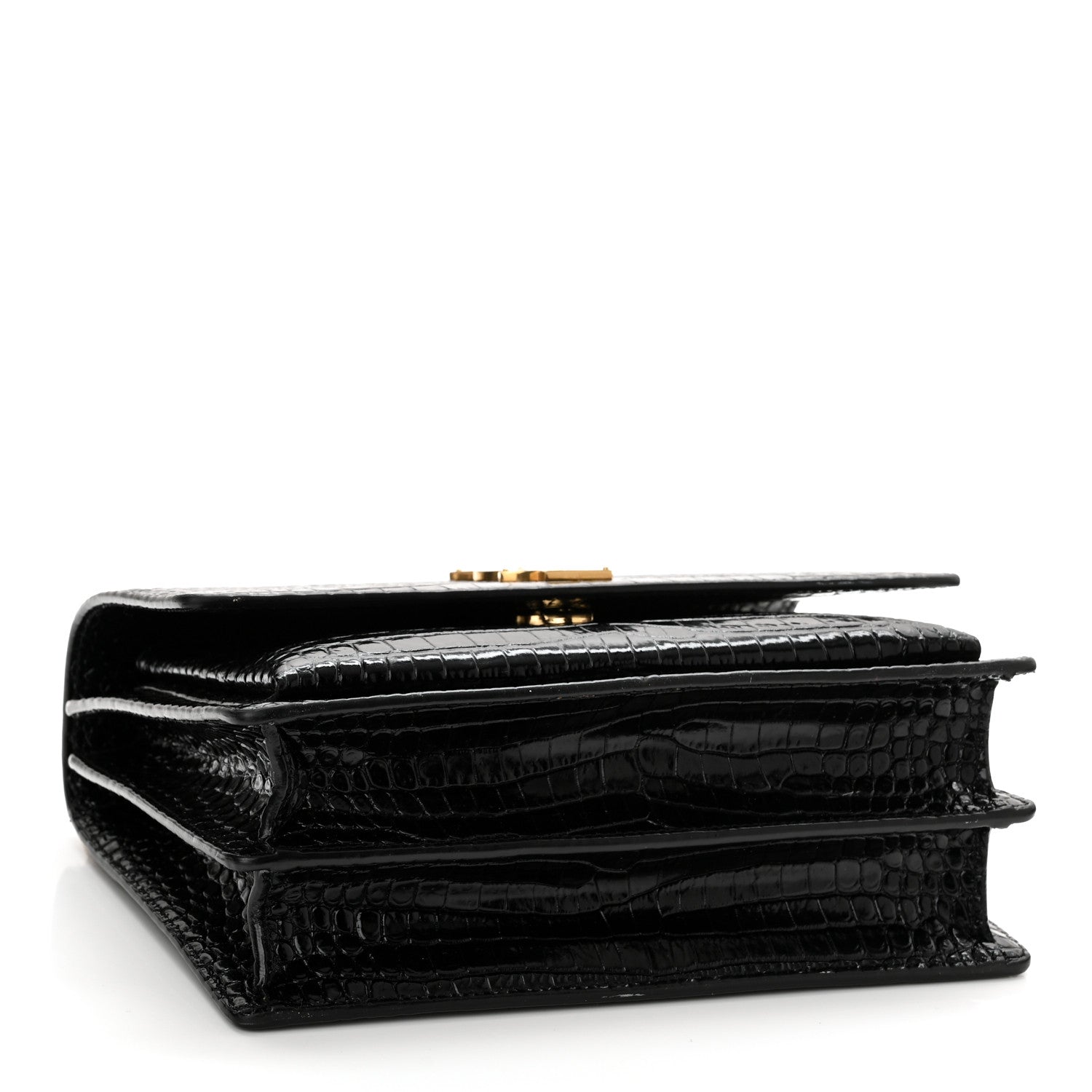 Saint Laurent Calfskin Crocodile Embossed Medium Monogram Sunset Black 4 of 11