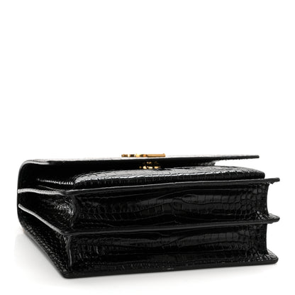 Saint Laurent Calfskin Crocodile Embossed Medium Monogram Sunset Black 4 of 11