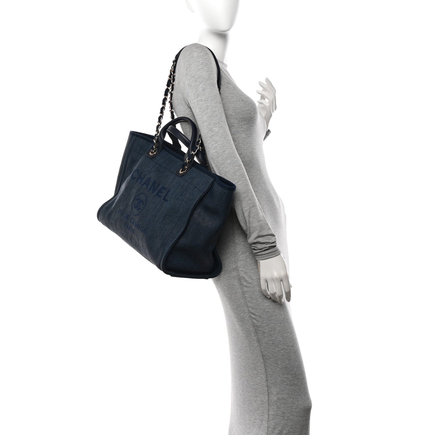 Chanel Mixed Fibers Calfskin Medium Deauville Tote Navy Blue 2 of 13