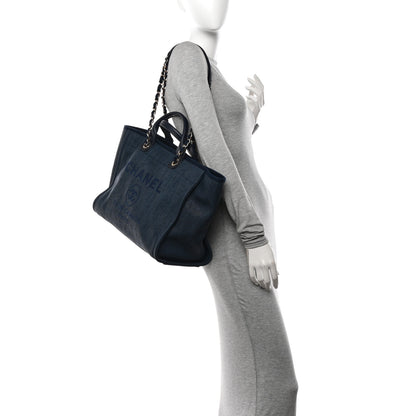 Chanel Mixed Fibers Calfskin Medium Deauville Tote Navy Blue 2 of 13
