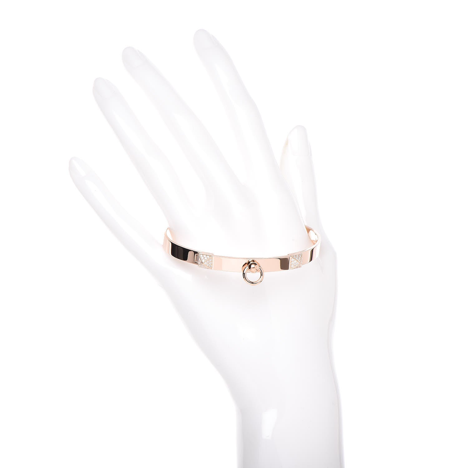 Hermes 18K Rose Gold Diamond PM Collier De Chien Bracelet XL 2 of 6