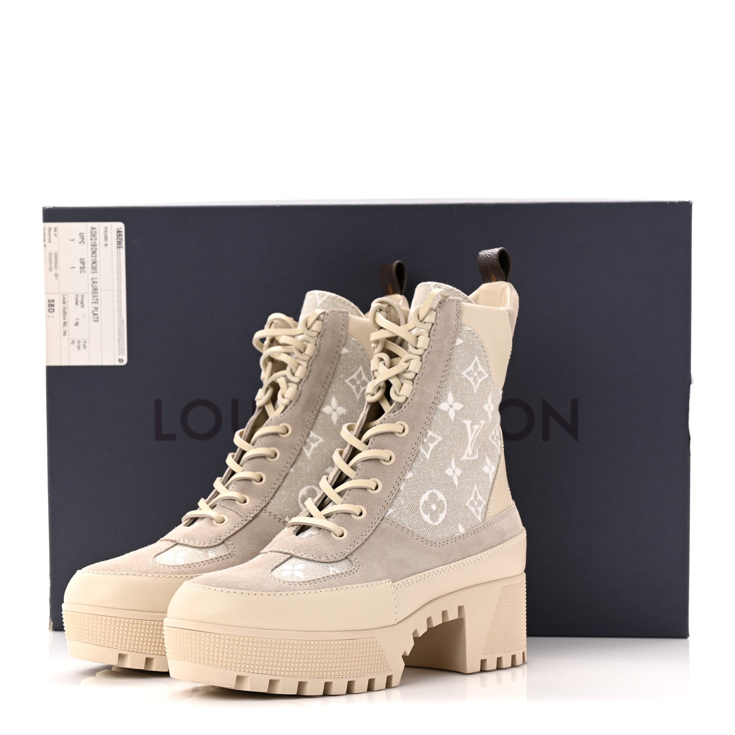 Louis Vuitton Suede Calfskin Monogram Denim Laureate Platform Desert Boots 38.5 Taupe 10 of 10