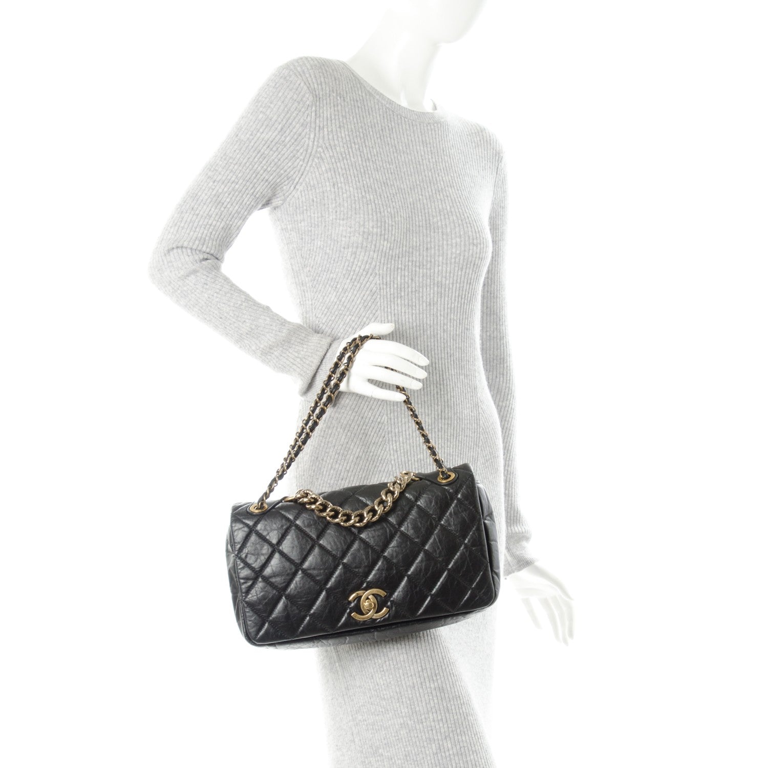 Chanel Aged Calfskin Quilted Medium Pondichery Flap Black 2 of 7