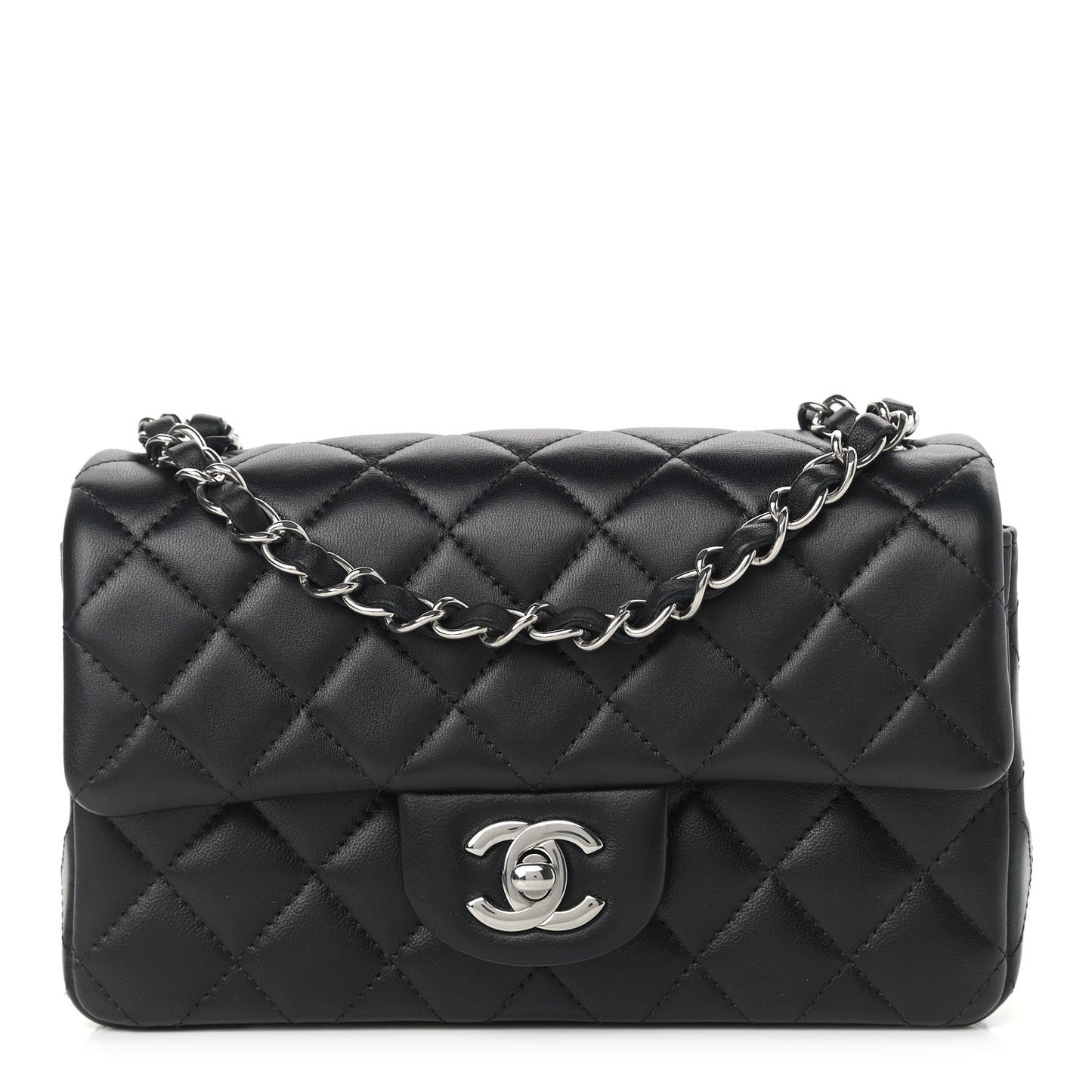 Lambskin Quilted Mini Rectangular Flap Black