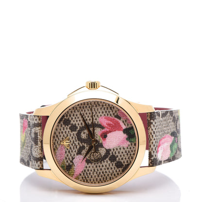 Gucci Stainless Steel Canvas 38mm G-Timeless Supreme GG Blooms Quartz Watch Brown 3 of 8