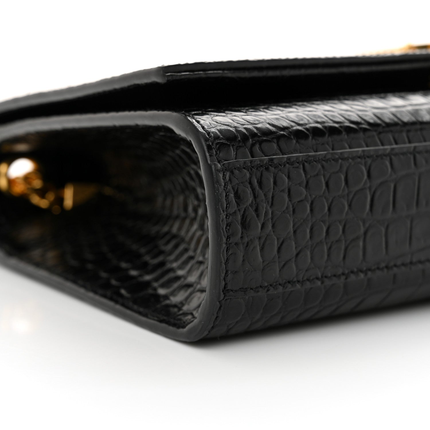 Saint Laurent Calfskin Crocodile Embossed Medium Classic Monogram Kate Tassel Satchel Black 9 of 13