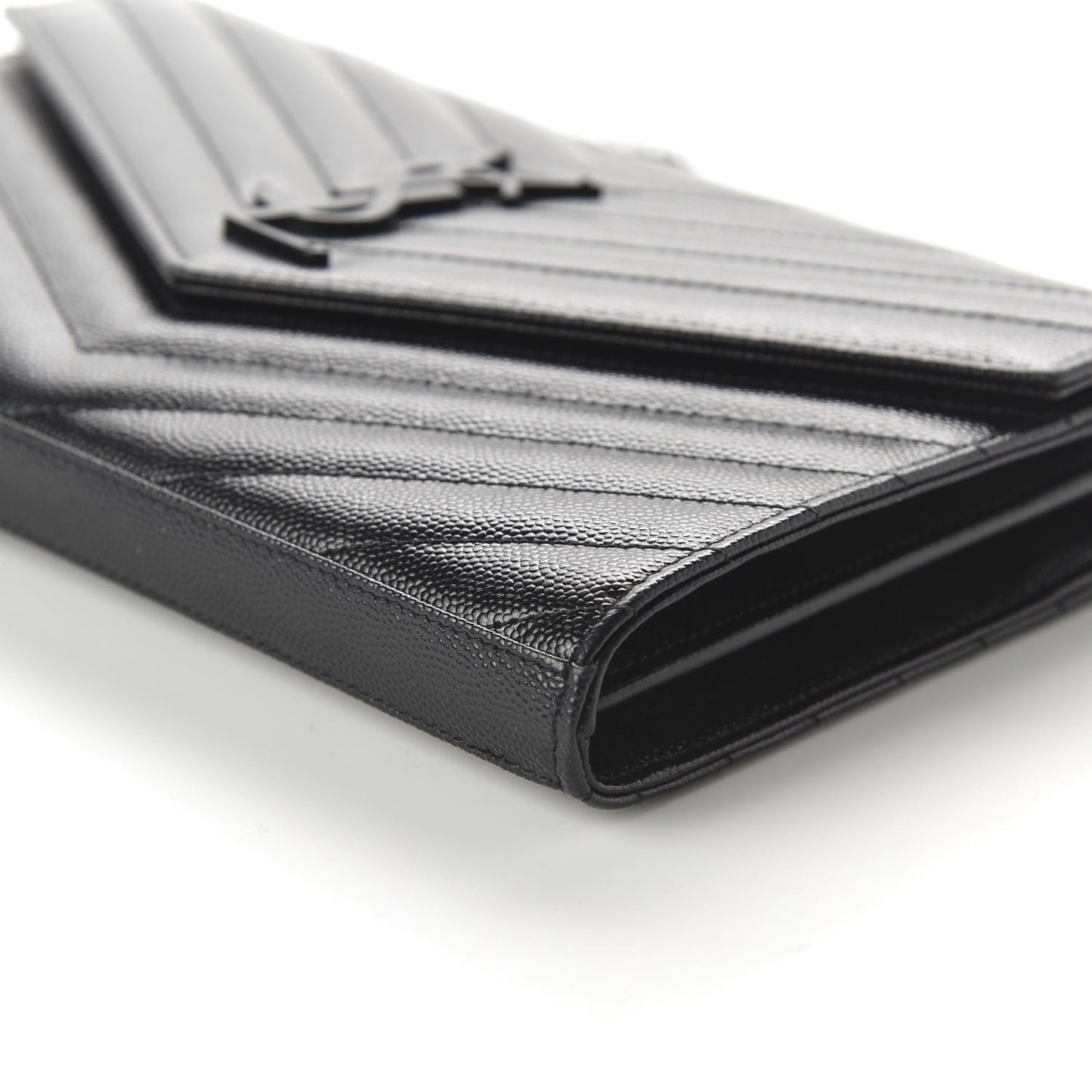 Grain De Poudre Matelasse Chevron Monogram Chain Wallet Black