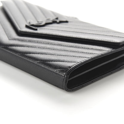 Saint Laurent Grain De Poudre Matelasse Chevron Monogram Chain Wallet Black 7 of 10