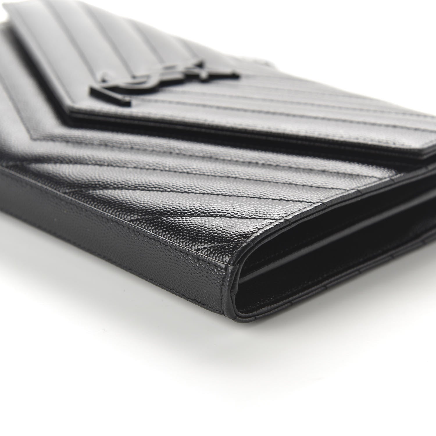 Saint Laurent Grain De Poudre Matelasse Chevron Monogram Chain Wallet Black 7 of 10