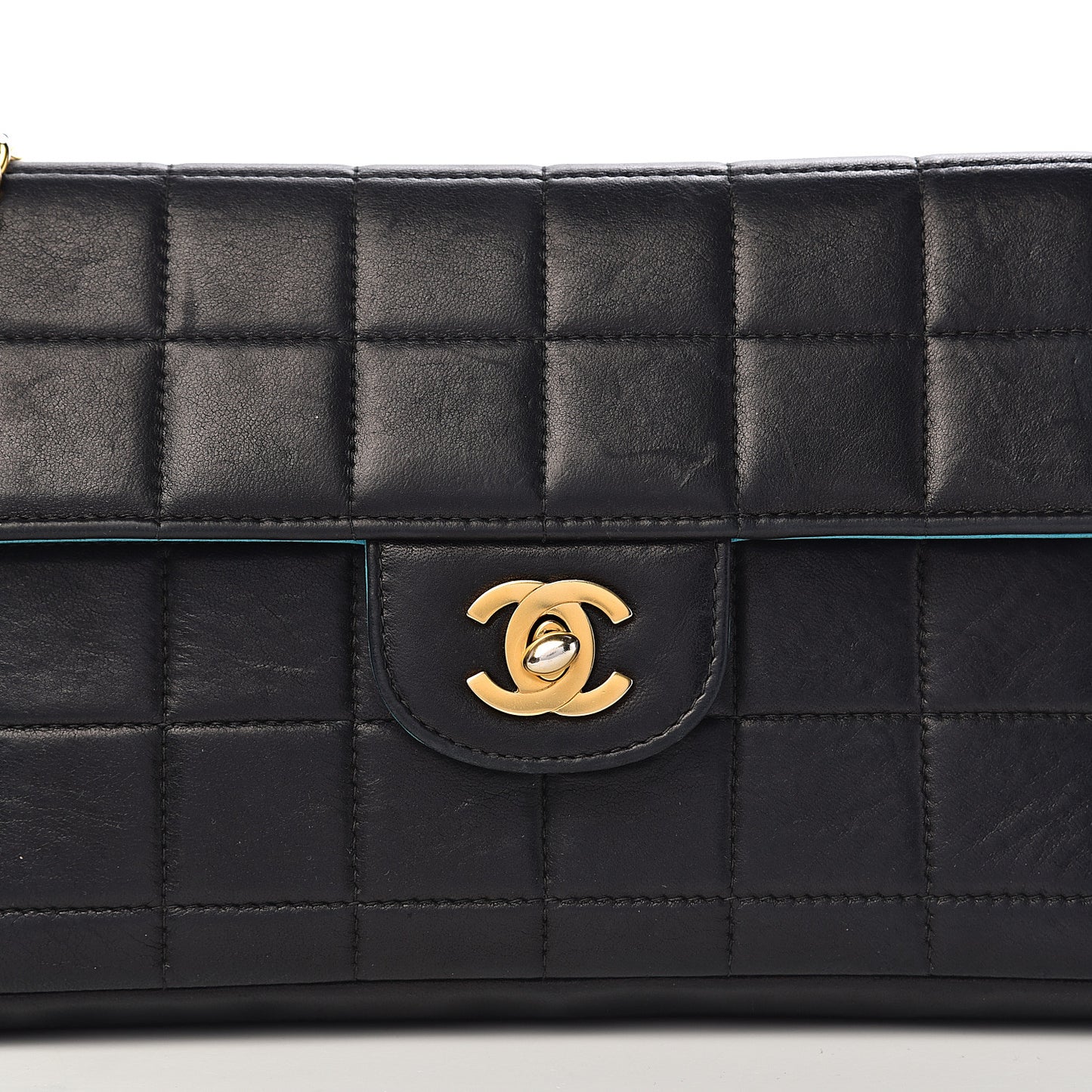 Lambskin Quilted East West Chocolate Bar Flap Navy