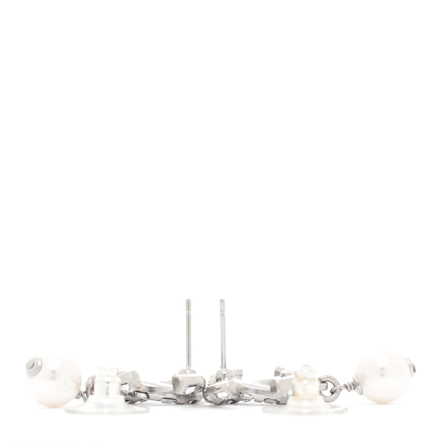 Chanel Crystal Baguette Pearl CC Drop Earrings Silver 3 of 5