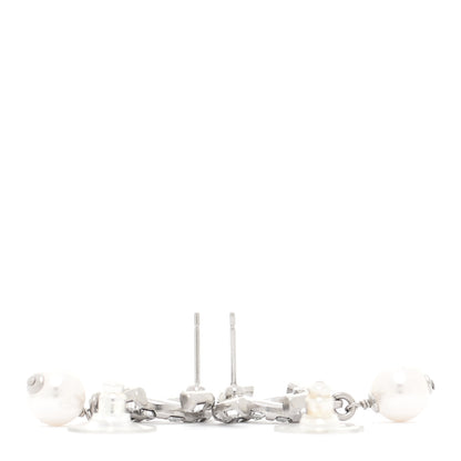 Chanel Crystal Baguette Pearl CC Drop Earrings Silver 3 of 5