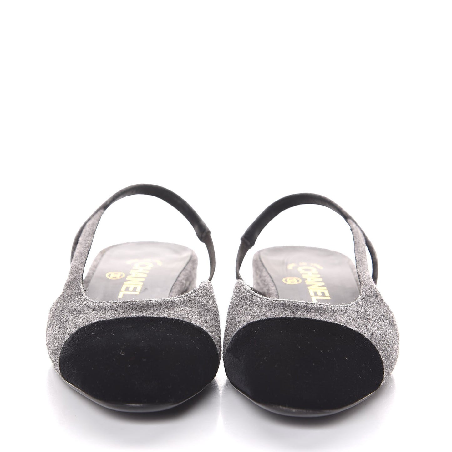 Wool Velvet Cap Toe CC Slingback Pumps 36 Black Grey