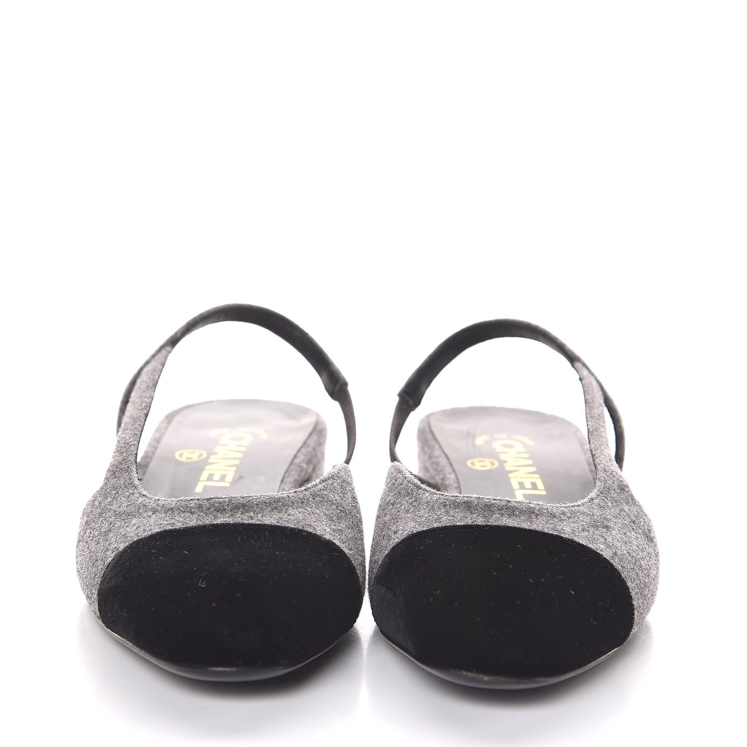 Chanel Wool Velvet Cap Toe CC Slingback Pumps 36 Black Grey 2 of 8