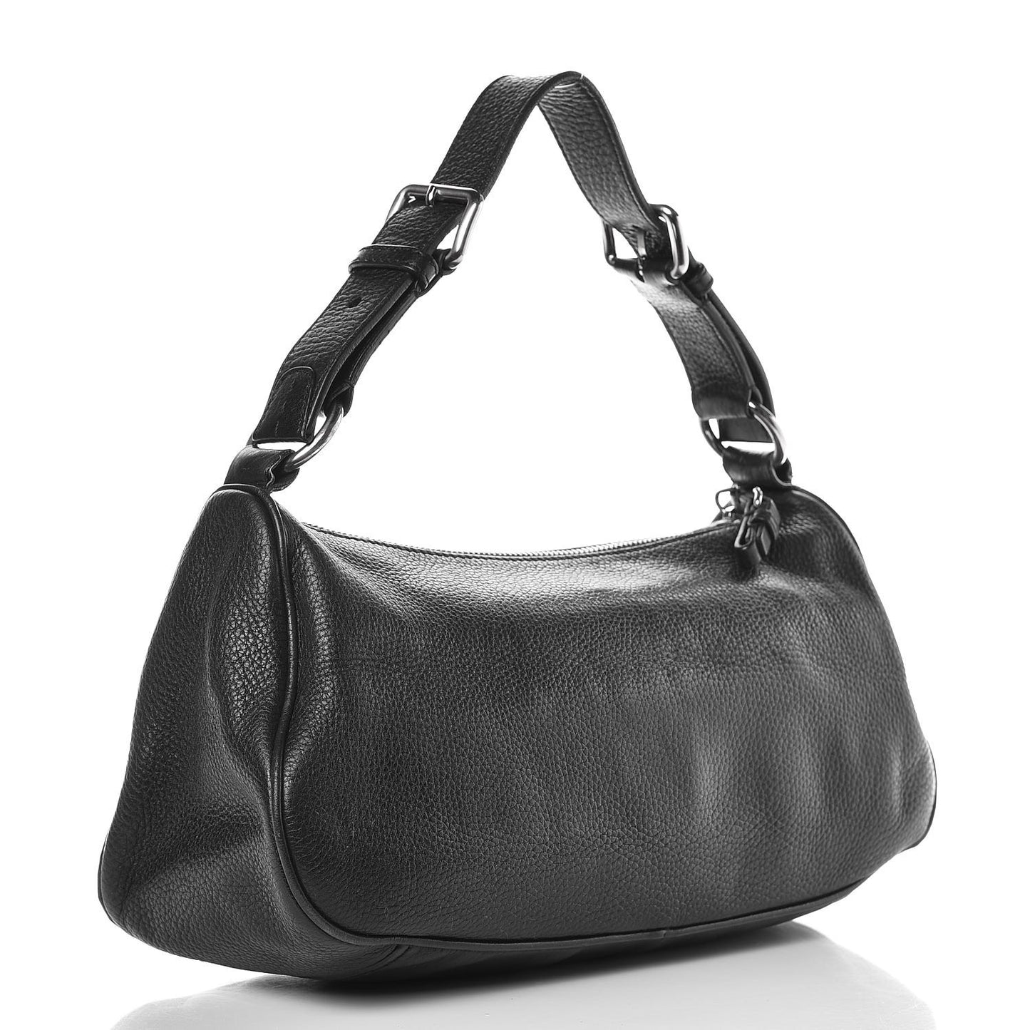 Vitello Daino Buckle Shoulder Bag Black