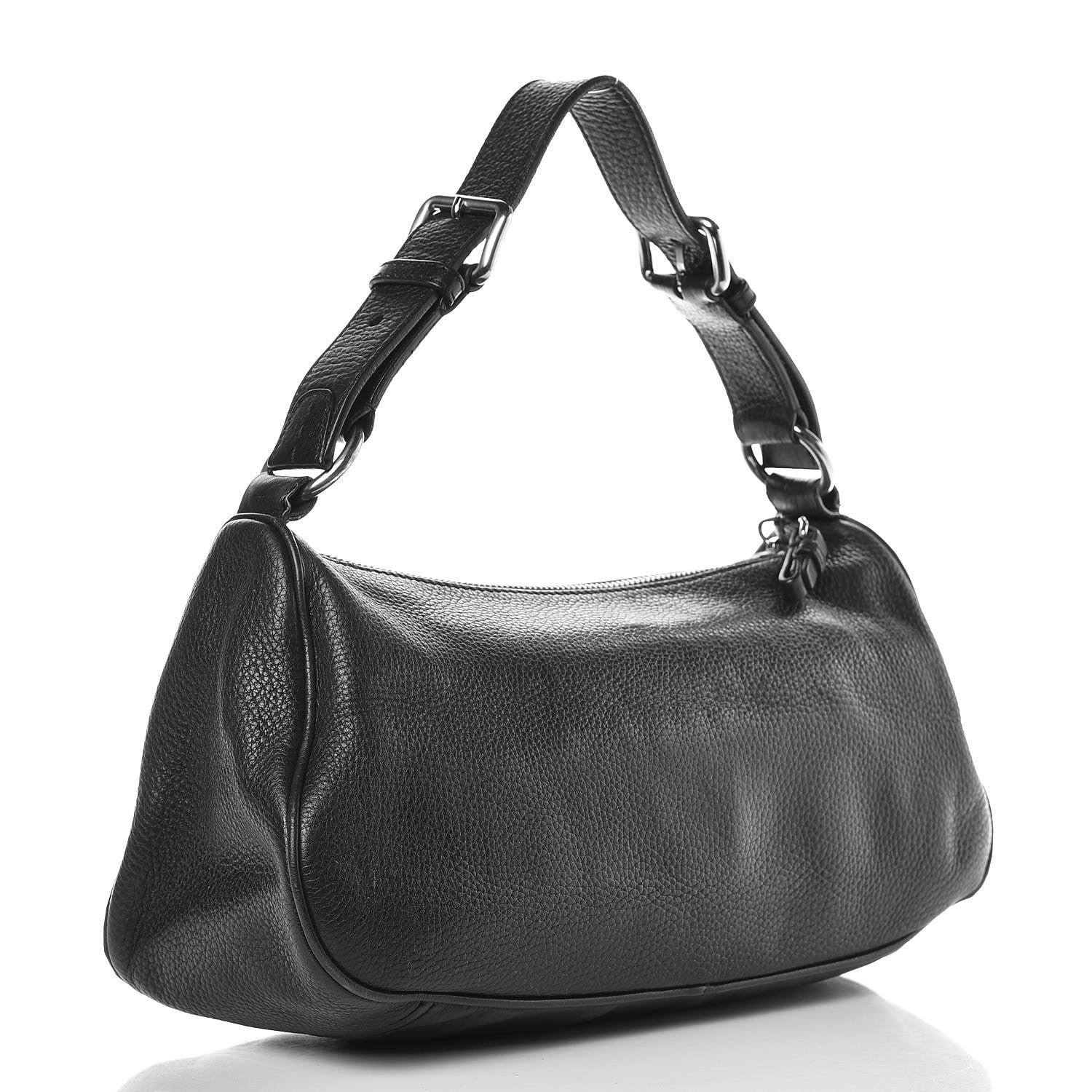 Prada Vitello Daino Buckle Shoulder Bag Black 3 of 10