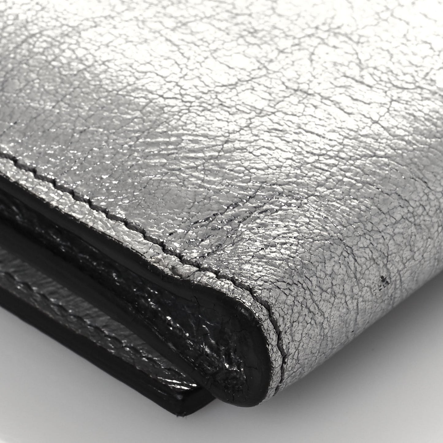 Metallic Crinkled Calfskin Belle de Jour Chain Clutch Silver