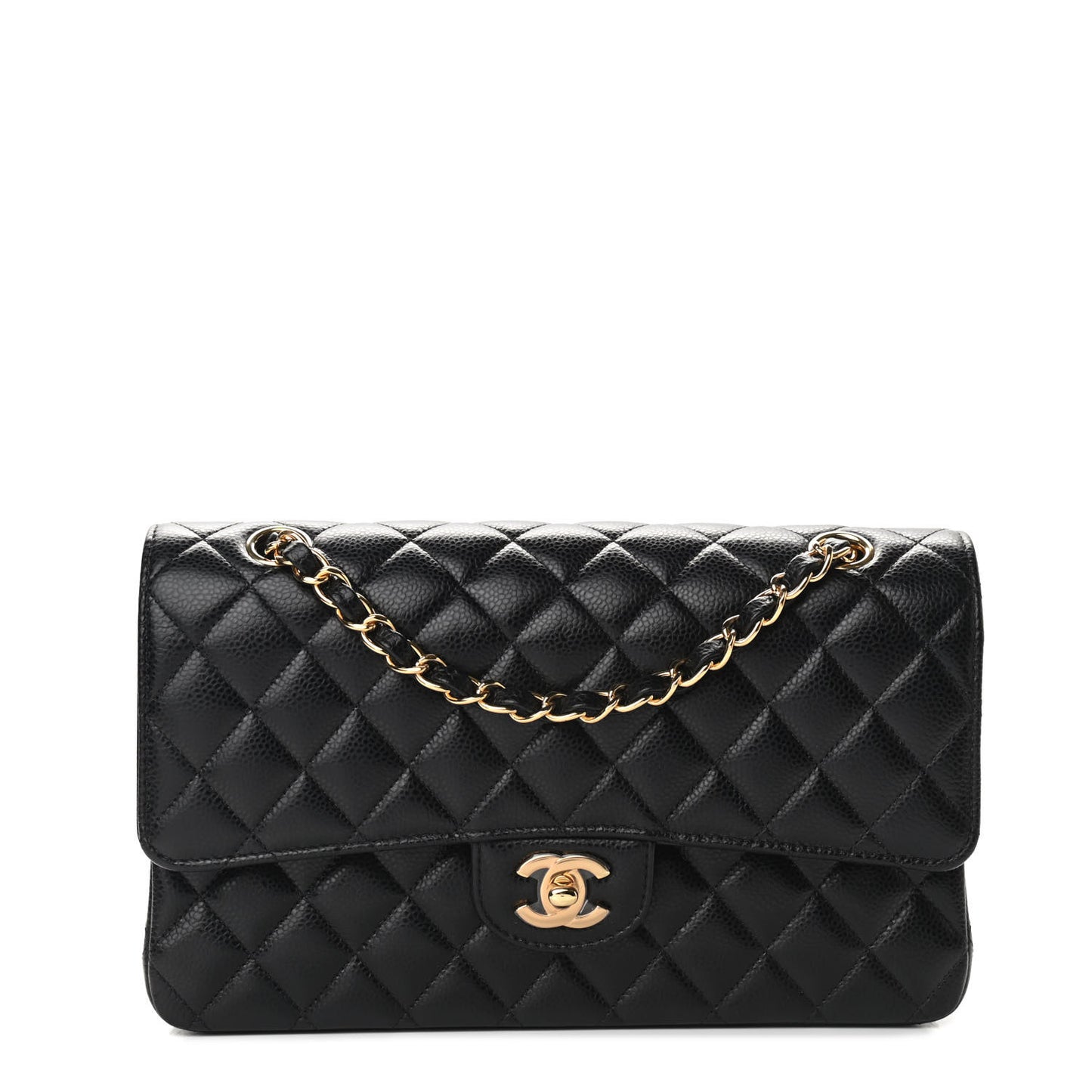 Caviar Quilted Medium Double Flap Black
