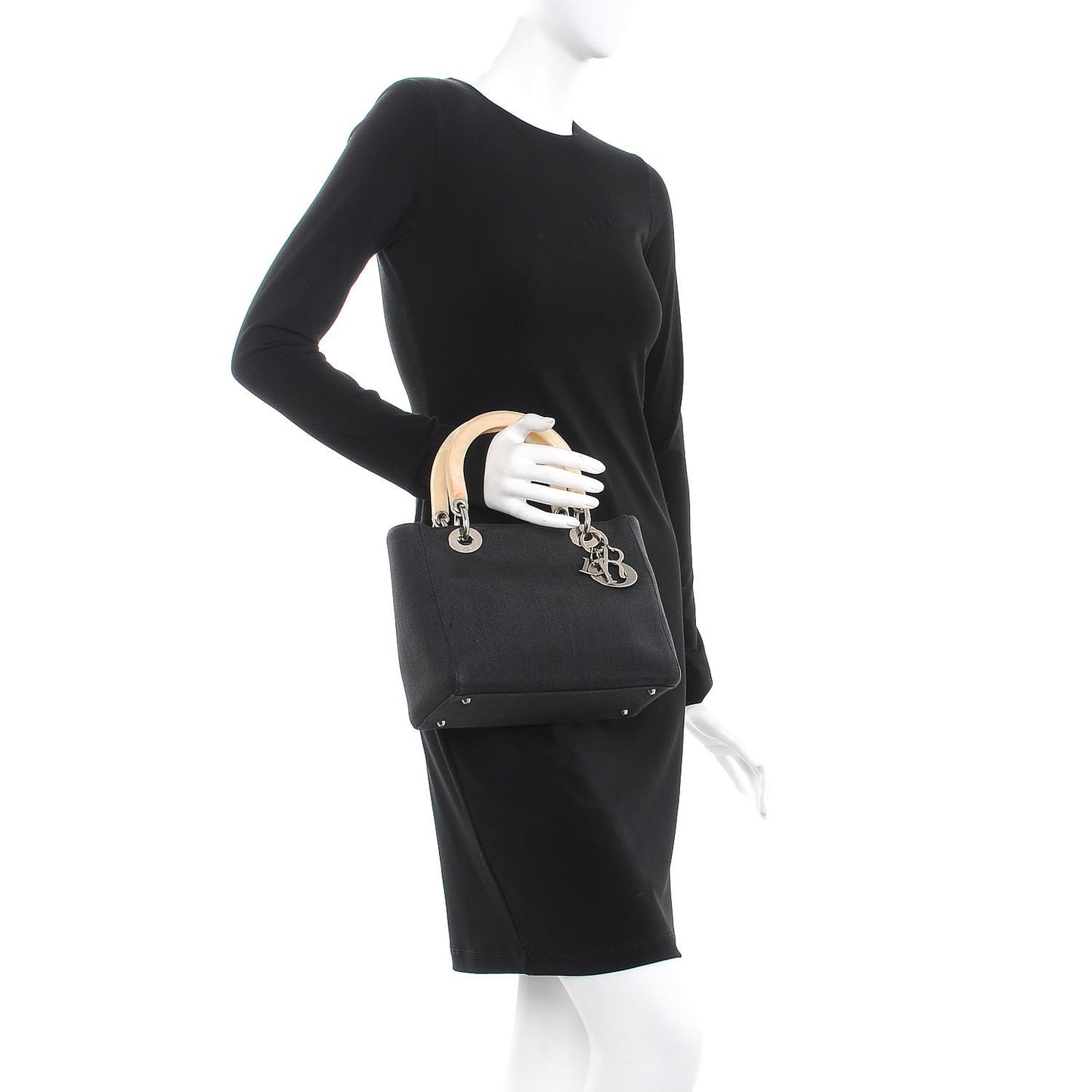 Canvas Medium Lady Dior Tote Bag Black
