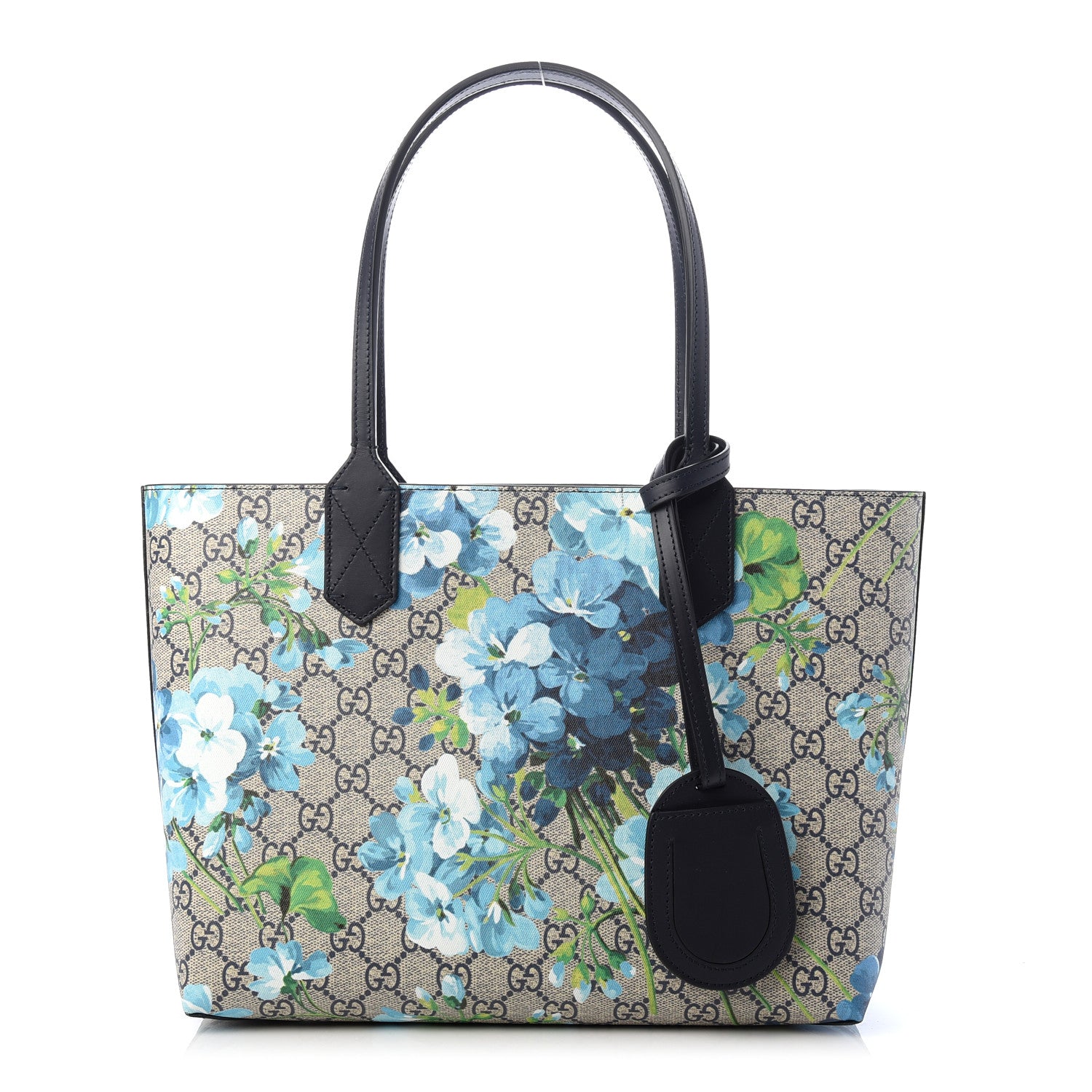 Gucci GG Supreme Monogram Blooms Small Reversible Tote Beige Blue Navy 1 of 8