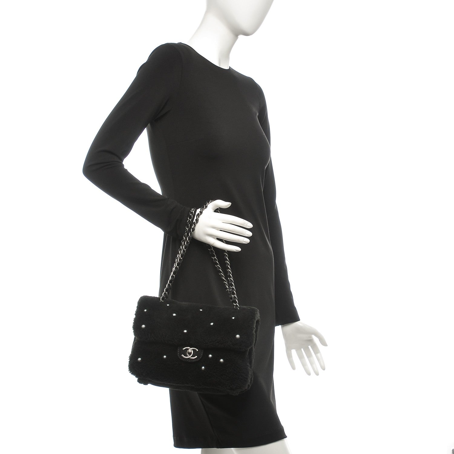 Chanel Shearling Lambskin Pearl Flap Black 2 of 7